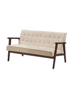 Mid-Century Modern Wood Frame Loveseat Sofa Couch with Beige Seat/Back C... - $7,784.92 MXN