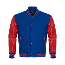 Letterman Varsity Bomber Baseball Jacket Royal Blue Body &amp; Red Leather S... - £88.30 GBP