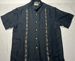 CUBAVERA Men Medium Black/Gold Embroidered Rayon Button-Up Libre Style M... - $41.82