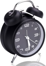 Analog Alarm Clock,3D Number Dial Twin Bell Alarm Clock with Night Light (Black) - £14.03 GBP