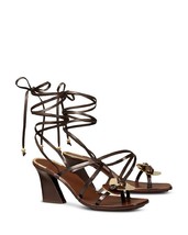 Tory Burch Artisanal Knot Heeled Sandal 75MM Leather Coconut $398 Sz 8.5, NIB! - £106.57 GBP