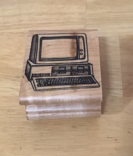 Rare Vintage Inkadinkado Classic Desktop Computer Wood Mounted Rubber Stamp - $9.49
