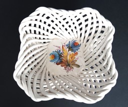 Vintage Sassano Italy white ceramic basket weave fruit bowl blue floral ... - £23.44 GBP