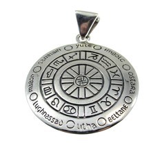 Solid 925 Sterling Silver Magic Wheel of the Year Astrological Zodiac Pendant - £53.22 GBP