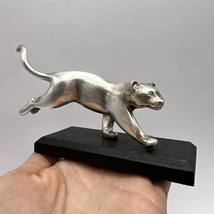 Vintage Silver Plated Figure Statue Puma Jaguar Home Decor Wood Base Col... - £122.44 GBP