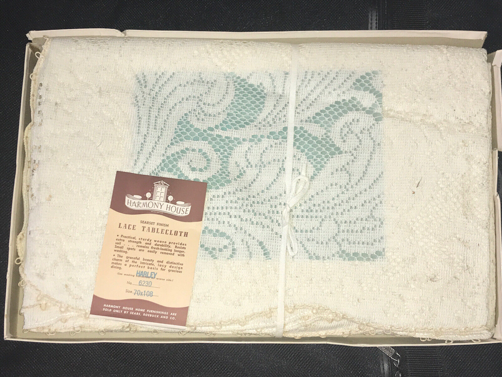 Primary image for Vintage Harmony House Cream LACE Tablecloth Sold By Sears w/ Tags NEW 70 x 108
