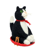 Kitty Sledding 471376 Cat on Sled Wild Woolies Felted Sheep Wool Ornament  - $27.05 CAD
