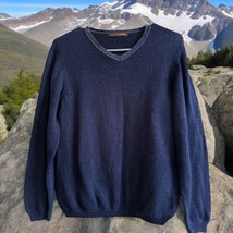 Vtg BALLY 100% Cotton Extra Fine Navy Blue Knit VNeck Sweater Jumper Unisex S 40 - £54.60 GBP