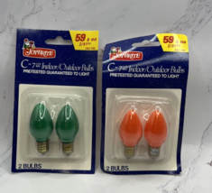 Joy Brite C7 1/2 Green &amp; Orange Replacement Christmas Bulbs Two 2 Packs Vintage - $5.90