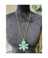 Betsey Johnson Gold Bee Pendant Necklace with Turquoise Wings and Crysta... - $62.52 CAD