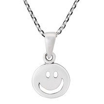 Fun and Happy Smiley Face Sterling Silver Pendant Necklace - £13.41 GBP