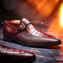 Toluca genuine crocodile and lizard dress monk strap Wine image 9