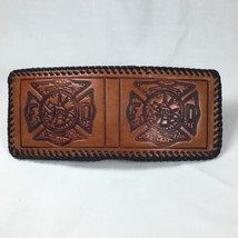 Men&#39;s Wallet FD Fire Department Whip Stitch Tooled Leather Made in USA V... - $55.00