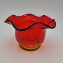 Vintage Kanawha Amberina Ruffled Votive Candle Candy Bowl Cadmium Crackl... - $18.31
