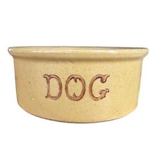 Vintage Small DOG Food Feeder Bowl Crock Pottery Dish Tan RRP? Unstamped - $553.04 MXN