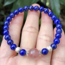 natural lapis lazuli bracelet Nanhong Agate Beaded Silver Beads Bracelet Woman - £34.15 GBP