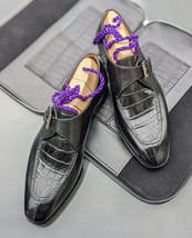 New Handmade Men&#39;s Black Cowhide Leather Single Monk Formal Dress Shoes - £103.74 GBP