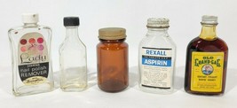 5 Vintage Amber &amp; Clear Bottles / Jars Apothecary - $16.83