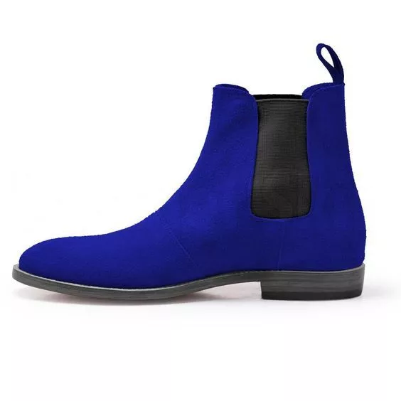 New Royal Blue Handmade Suede Formal Ankle Office Chelsea Boots For Mens. - $149.99+