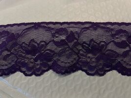 4  Yards Purple Stretch  Floral Lace Trim double Scalloped 2.75” - $1.49
