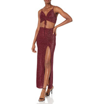 Matching Glitter Top &amp; Long Skirt High Leg Slit Spaghetti Strap Cinched V-Neck - £40.60 GBP