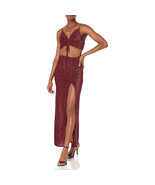 Matching Glitter Top &amp; Long Skirt High Leg Slit Spaghetti Strap Cinched ... - £38.17 GBP