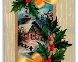 Yellow Ribbon Holly Cabin Scene Merry Christmas Winsch Back DB Postcard ... - $4.42