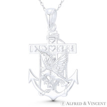 Ship&#39;s Anchor Eagle &amp; Helm / Wheel Mariners Charm Pendant in 925 Sterling Silver - £24.14 GBP+
