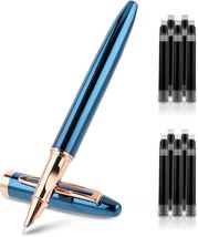 Metal Black Fountain Pen Set, 0.38Mm Fine Nib Fountain Pen with 10 3.4Mm... - $11.99