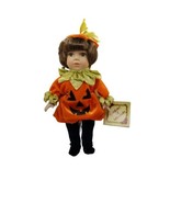 Porcelain Halloween Doll &amp; stand Pumpkin Costume JOL DanDee Collectors C... - £15.80 GBP