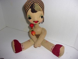 Vintage Felt Fabric Doll Sitting 8&quot; - £23.59 GBP