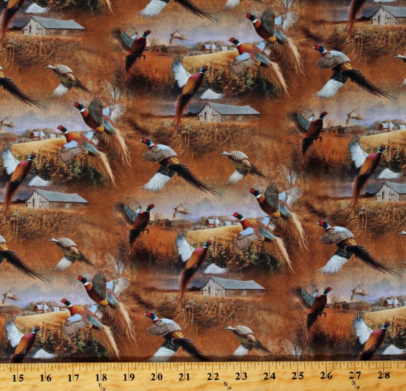 Cotton Pheasants Crested Ringneck Birds Scenic Farm Fabric Print by Yard... - $9.95
