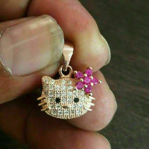 1.25Ct Round Cut Ruby Hello Kitty Cute Pendant Solid 14K Yellow Gold Finish - £80.00 GBP