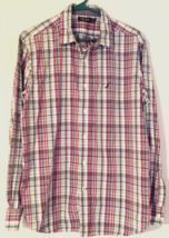 Nautica button close shirt size L  long sleeve plaid 100% cotton red/gra... - $10.15