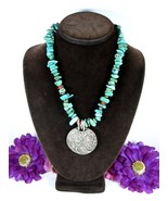 COLDWATER CREEK Vintage Green Turquoise Stone Bead Spiral PENDANT Silver... - $37.61