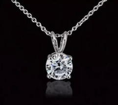 1.00Ct Coupe Ronde Moissanite Solitaire Chaîne Pendentif 14K or Blanc Plaqué - $75.18