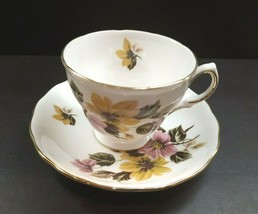 Royal Vale Ridgway PINK &amp; YELLOW FLORAL TEA CUP &amp; SAUCER # 8218 - $6.62