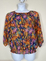 Cathy Daniels Blouse Womens Size XL Chicken Colorful Floral Sequin Smocked Waist - £11.15 GBP