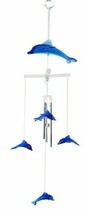 Nautical Marine Blue Swimming Dolphin Acrylic Glass Wind Chime 22&quot;L Sea Dolphins - £14.46 GBP