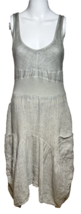 Inizio Italian Linen Midi Dress Magic Women&#39;s Small Khaki Pockets Lagenlook Boho - £51.02 GBP