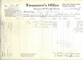 Leavenworth County Kansas Treasurer's Office Property Tax Statement 1917 - $24.72