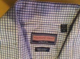 Mothers Day Size 17 1/2R Vineyard Vines shirt L/S blue plaid dress Shep &amp; Ian - £14.98 GBP