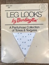 Vintage BURLINGTON Leg Looks Swiss Dots White/Navy #386 Sandalfoot Pantyhose S - £6.77 GBP