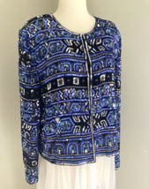 1980s Vtg Adrianna Papell Sequins Beads SILK  Jacket Blue Purple  Bling!... - €63,85 EUR