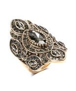 Luxury Gray Crystal Flower Ring Antique Gold Color Ethnic Bride Wedding ... - £6.86 GBP