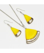 Jewelry set - handmade yellow Czech glass with platinum, necklace and ea... - £34.18 GBP