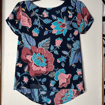 Ann Taylor Loft Top Womens XSP Floral Print Short Sleeve Navy Blue Pink - £10.96 GBP