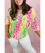 Multicolour Leopard Color Block Knitted Crewneck Plus Size T Shirt - $43.25 CAD