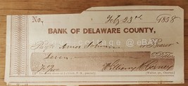 1858 antique BANK of DELAWARE COUNTY CHECK pa AMOS JOHNSON Wm GESNER - $42.08