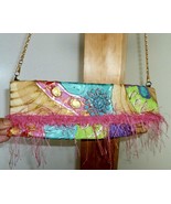 Gold Chain Shoulder Crossbody Bag Vivid Colorful Purse Fringe Hippie - $282.06 MXN